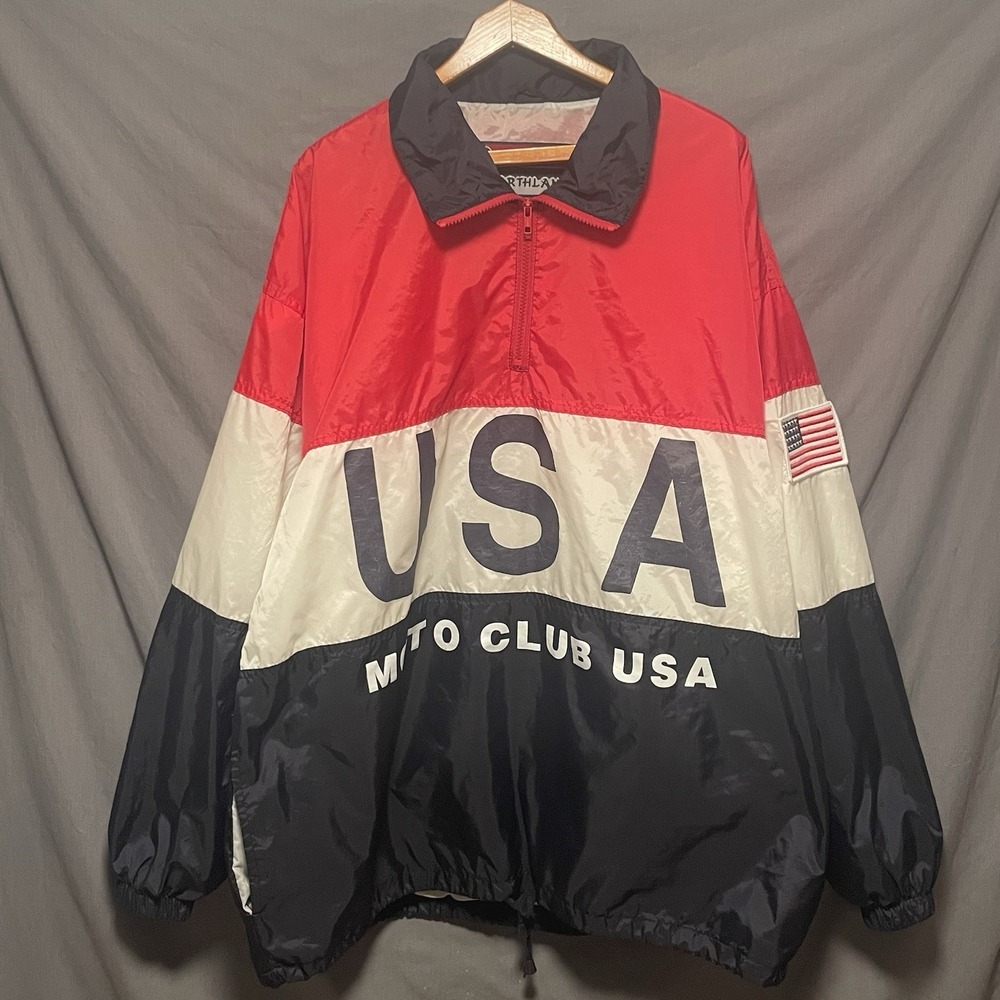 Northland Men America Moto Club USA  Red White And Blue Windbreaker Size XL
